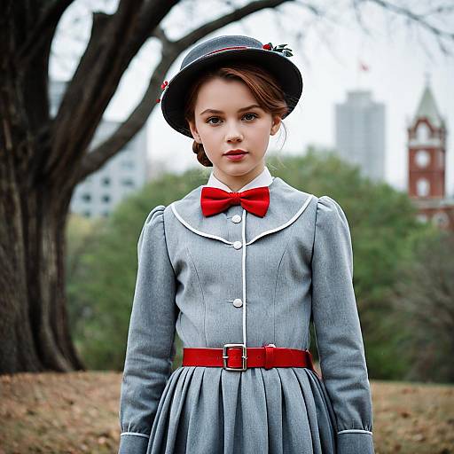 Girl in Mary Poppins Inspired Costume Outdoors