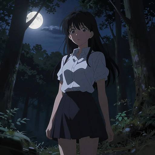 Mysterious Anime Girl in Twilight Forest