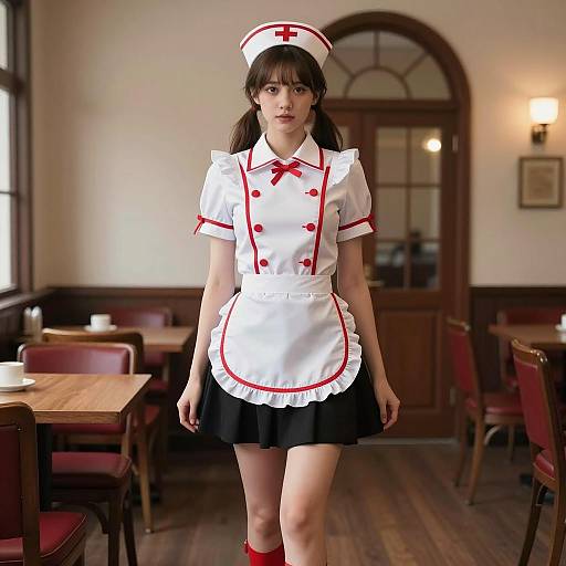 Woman in Vintage Waitress Costume