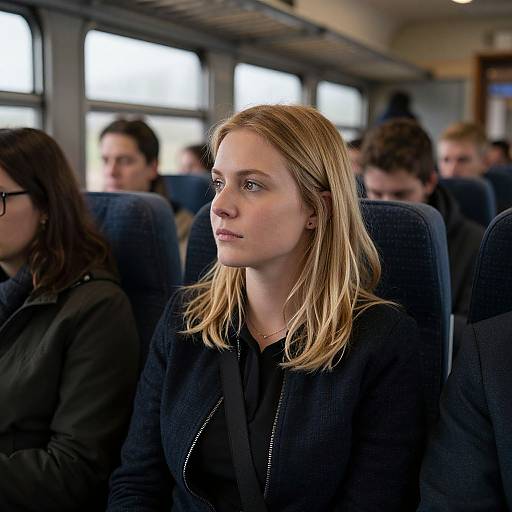 Introspective Woman on Train Journey