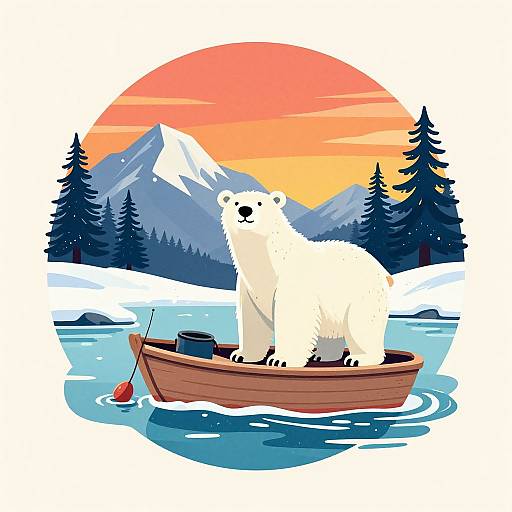 Whimsical Polar Bear Fishing Illustration