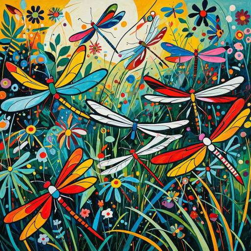 Colorful Abstract Dragonfly Garden