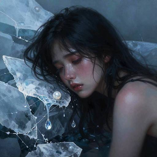 Emotional Portrait with Melting Ice Shards