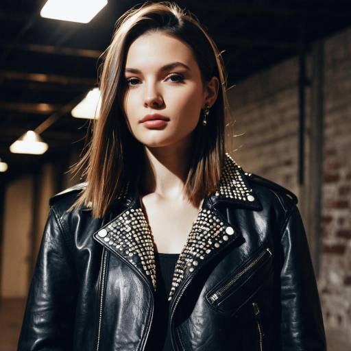 Fashion Model in Embellished Leather Jacket