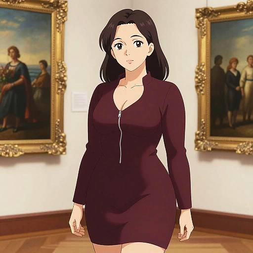 Lanky Woman in Maroon Dress Art Gallery