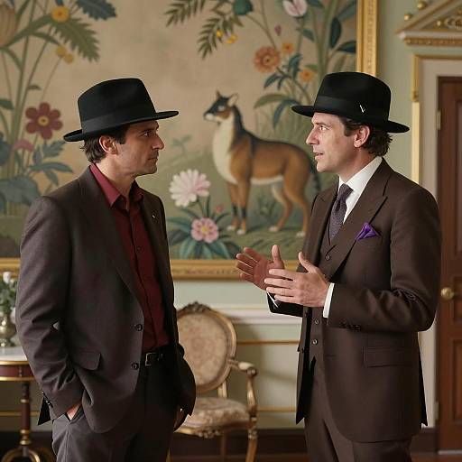 Two Men Conversing in Ornate Room
