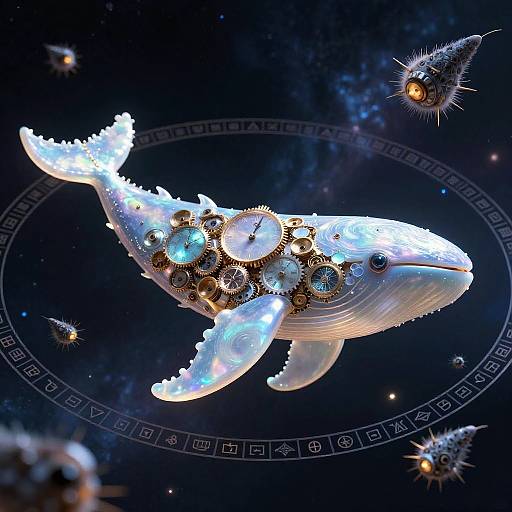 Clockwork Nebula Whale with Opalescent Being