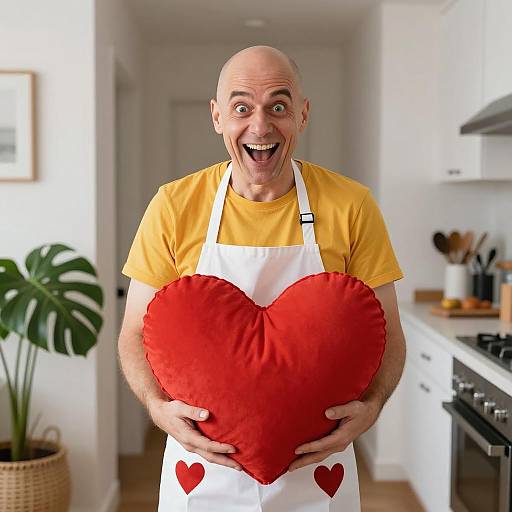 Ecstatic Bald Man in Yellow Shirt
