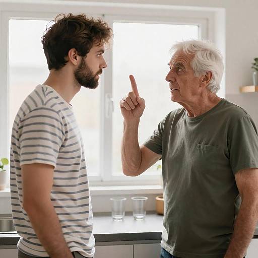 Intense Kitchen Conversation Between Two Men