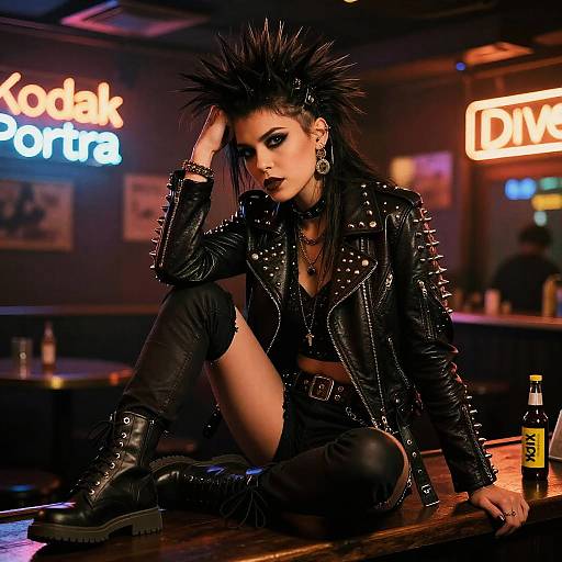 Sassy Punk Rocker in Neon Dive Bar