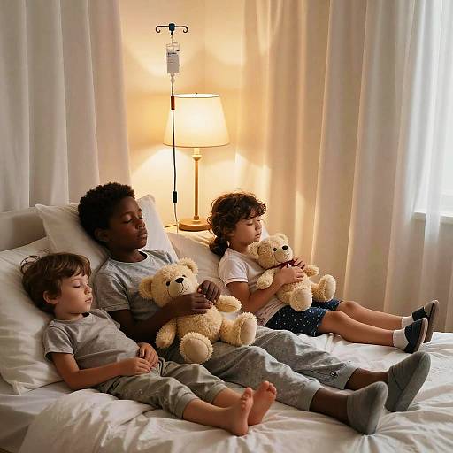 Child Sleeping with Teddy and IV Drip