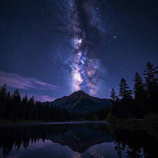 Starry Night Sky Over Mountain Lake