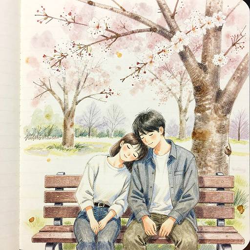 Tender Moment Under Cherry Blossoms