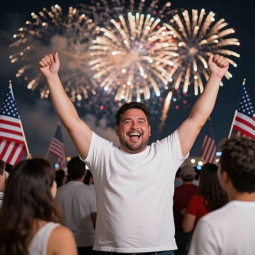 Joyful Man Celebrating with Fireworks