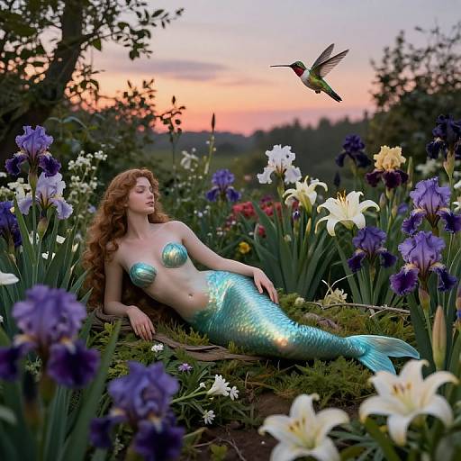 Renaissance Mermaid in Enchanting Garden