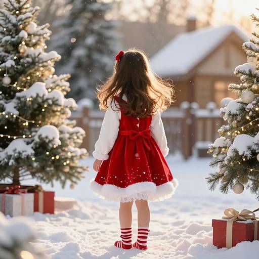 Cozy Christmas Girl in Festive Dress