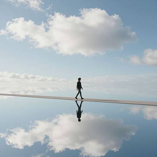 Solitary Figure on Mirrored Path