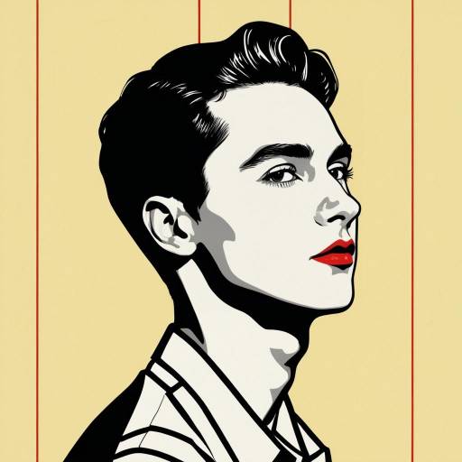 Minimalist Line Art Portrait of Young Man with Red Lips