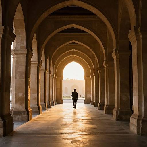 Sunlit Grand Arched Corridor Silhouette