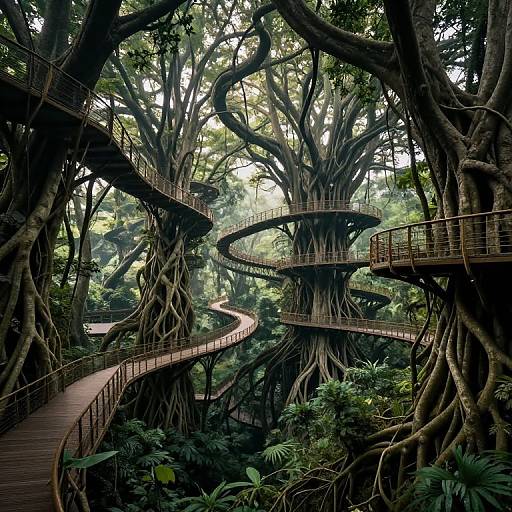 Ethereal Gravity-Defying Forest Walkways