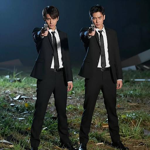 Intense Standoff Between Two Suited Men