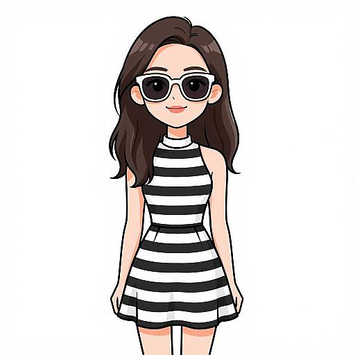 Stylish woman in black and white striped dress