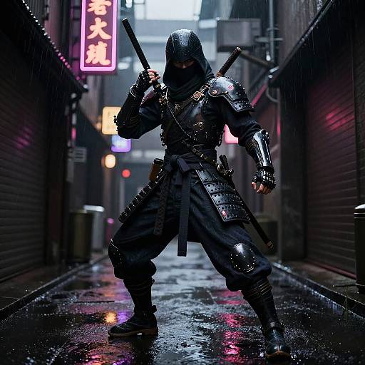 Futuristic Ninja Assassin in Noir Alley