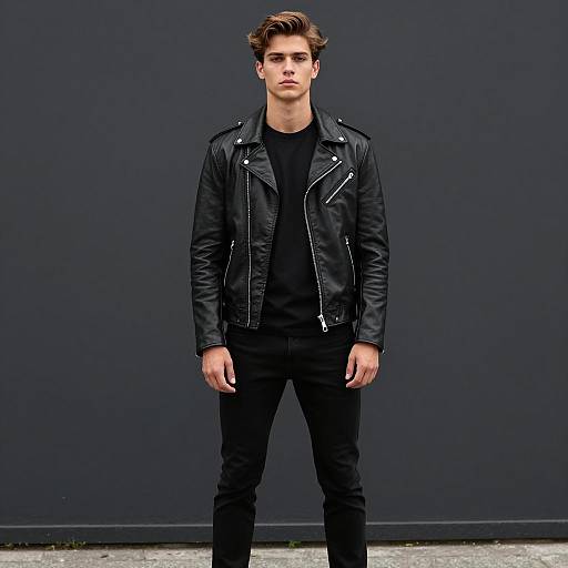 Young Man in Black Leather Jacket