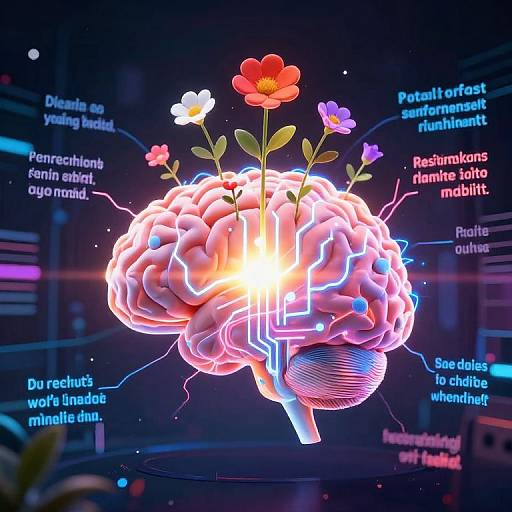 Radiant Brain with Blooming Flowers