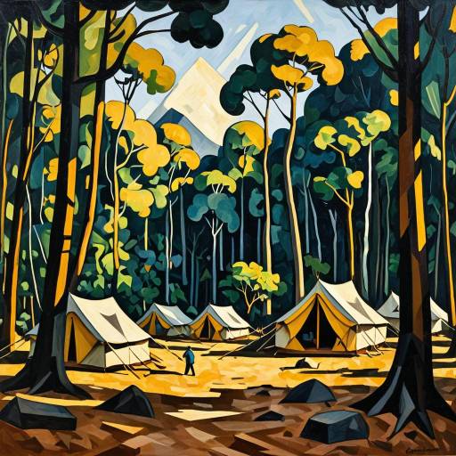 Cubist Expedition Camp in Forest
