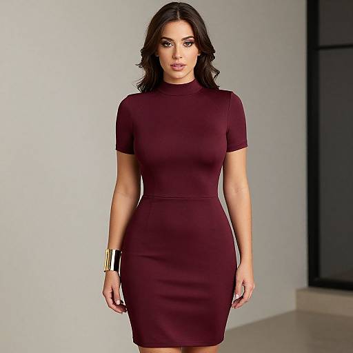 Chic Woman in Burgundy Sheath Dress