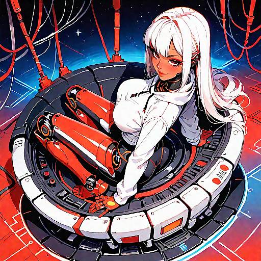 Provocative Robot Girl in Starship Cockpit