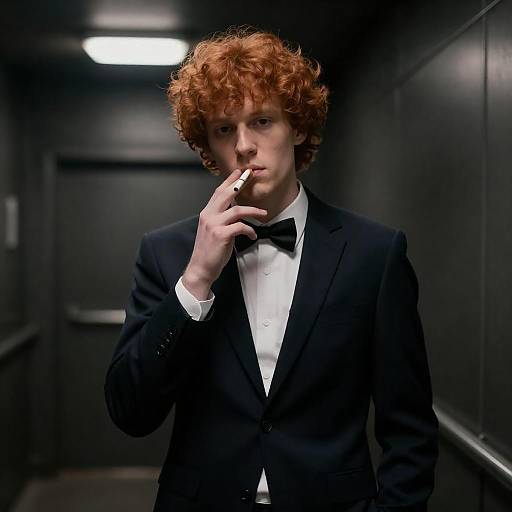 Young Man in Suit Smoking Cigarette