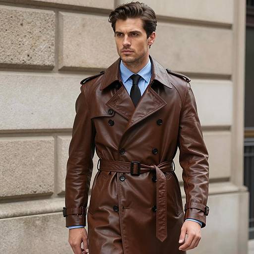 Man in Brown Leather Trench Coat Outdoors