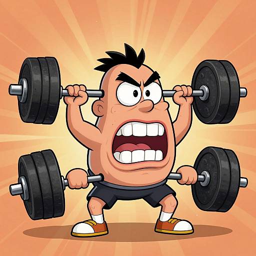 Angry Cartoon Deadlift Struggle