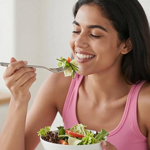 Joyful Woman Enjoying Fresh Salad Close-Up