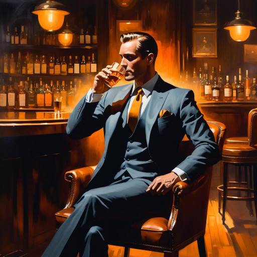 Man in Suit Drinking Whiskey in Bar