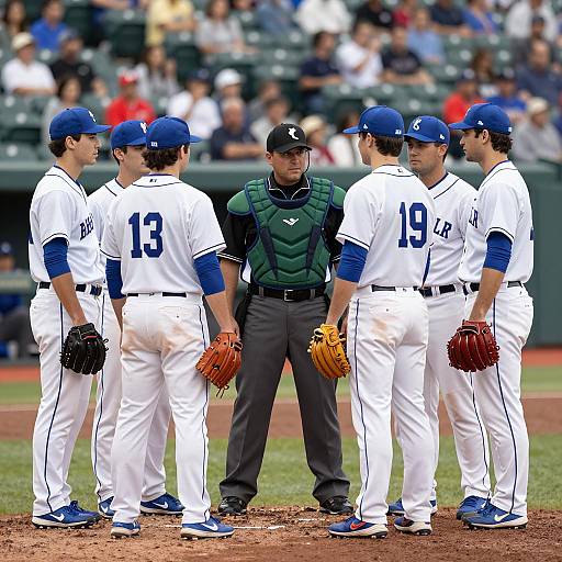 Baseball Players and Umpire on Field