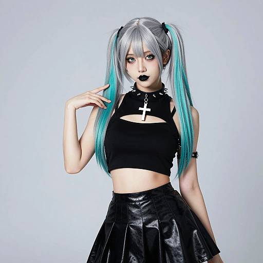 Gothic Style Woman with Silver and Turquoise Hair
