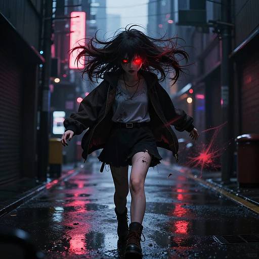 Anime Psycho Girl in Neon Alley