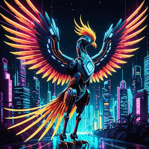 Futuristic Robotic Phoenix in Neon City