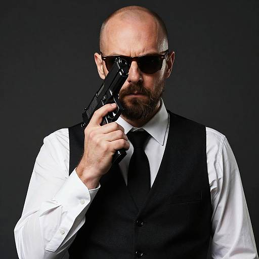 Intense Man with Gun and Sunglasses
