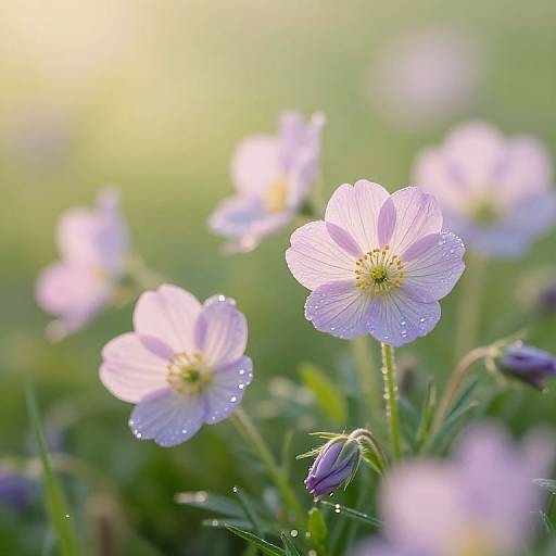 Delicate Flowers Blooming at Sunrise