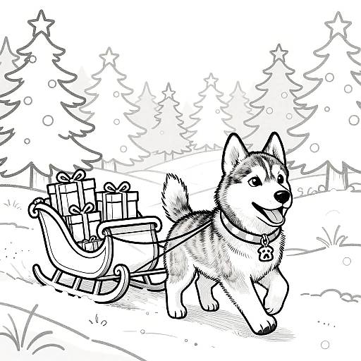Cheerful Husky Puppy Christmas Scene