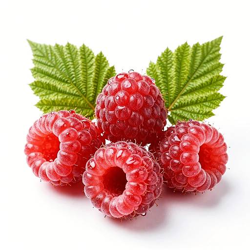Fresh Red Raspberries with Green Leaves