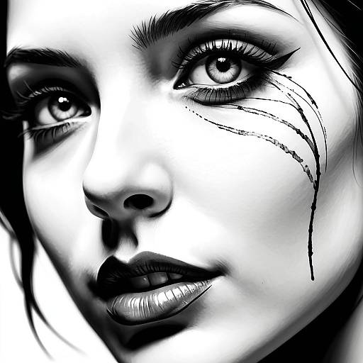 Close-Up Ink Sketch of Woman