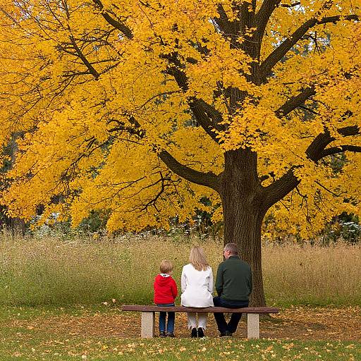 Three People Sitting Under Autumn Tree