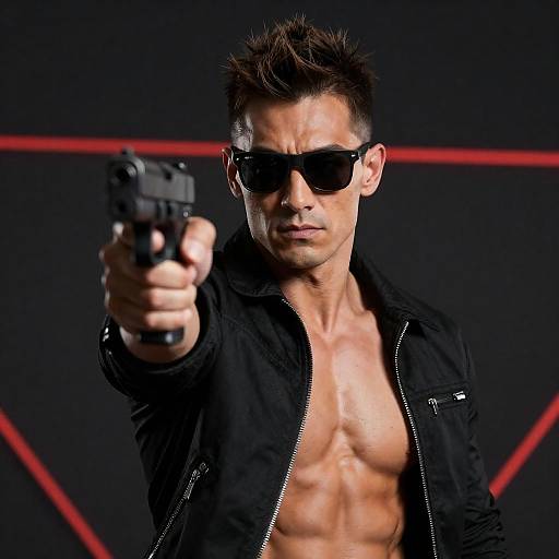 Intense Muscular Man with Handgun