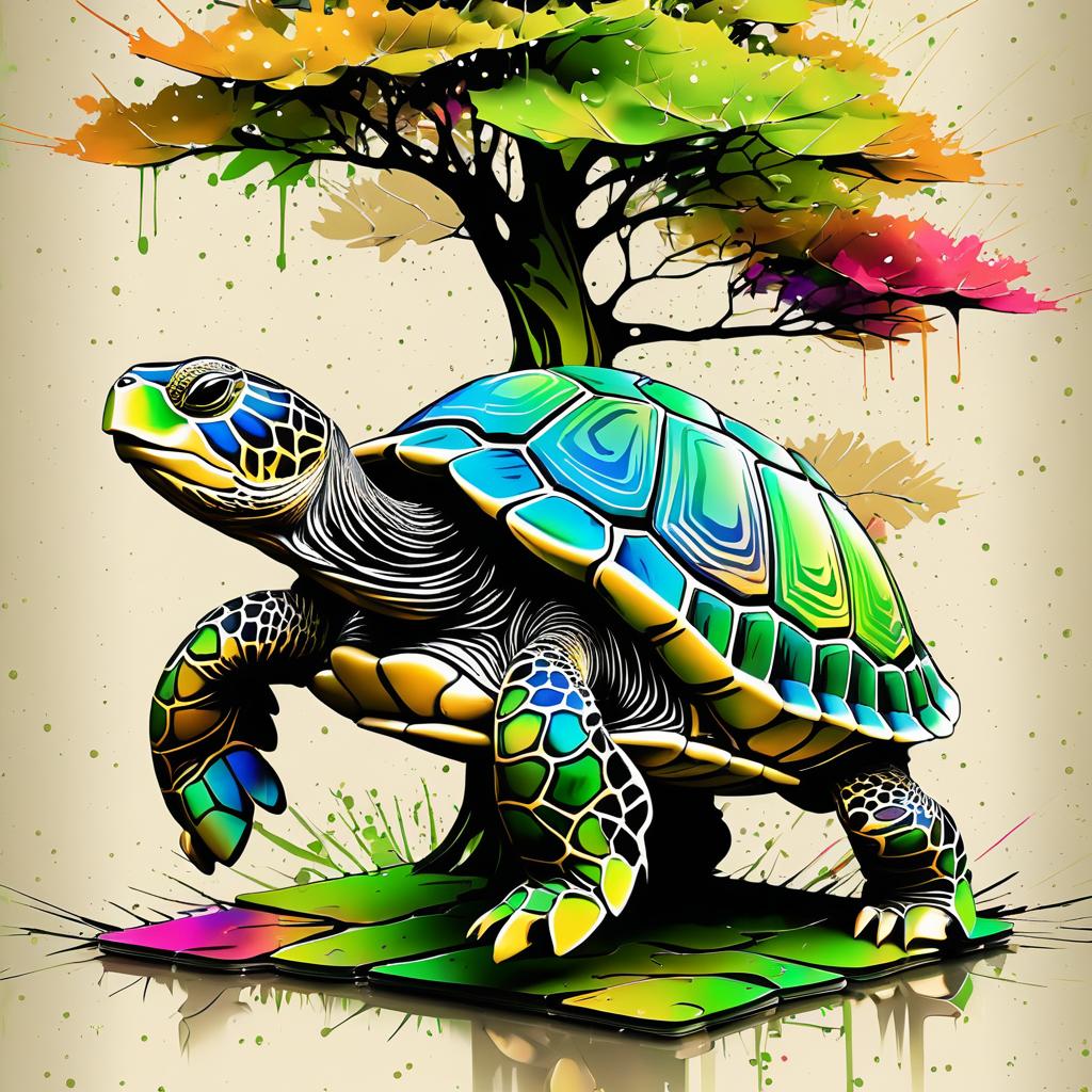 Dynamic Ink Sketch of a Turtle Under a Tree