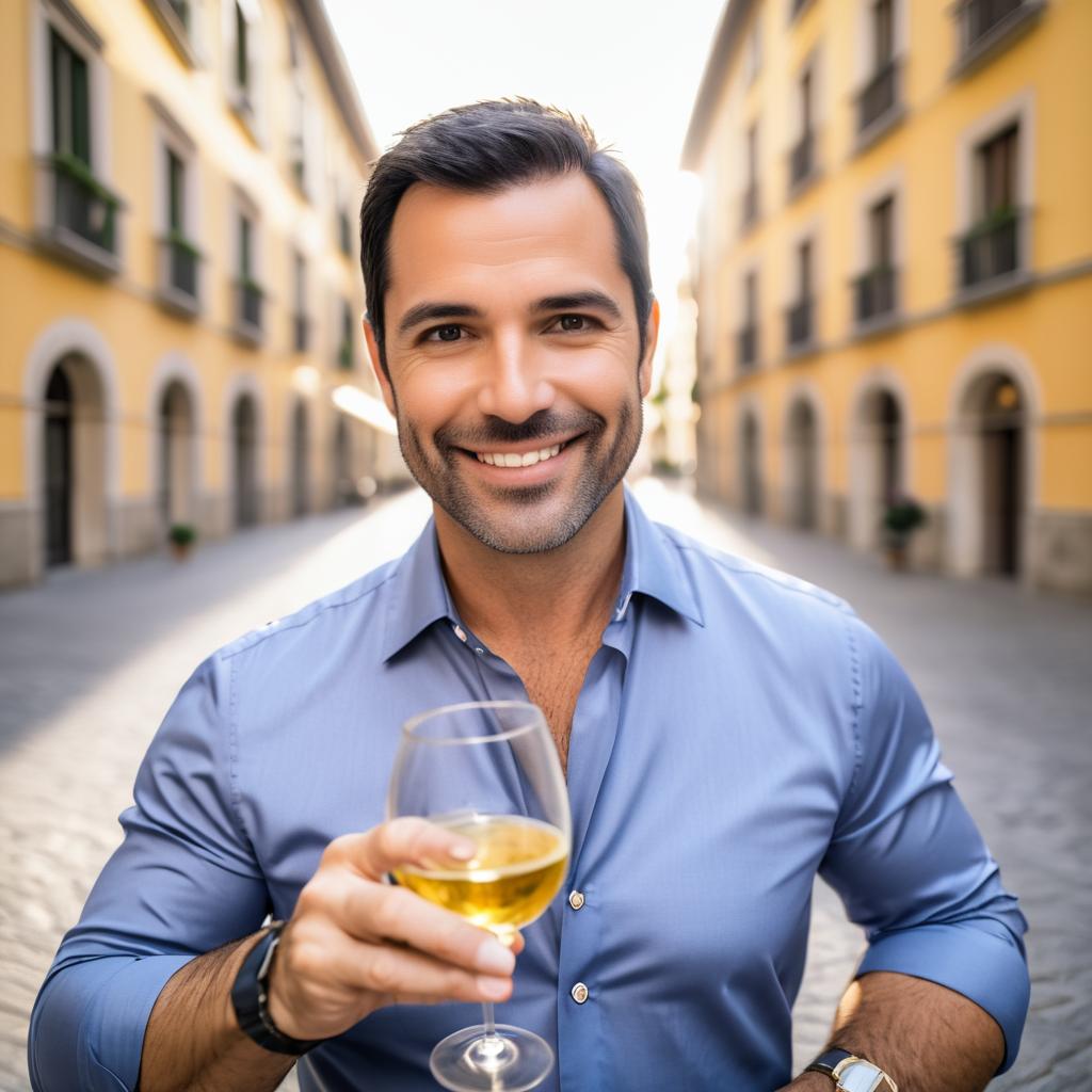 Confident American Man Enjoying Prosecco